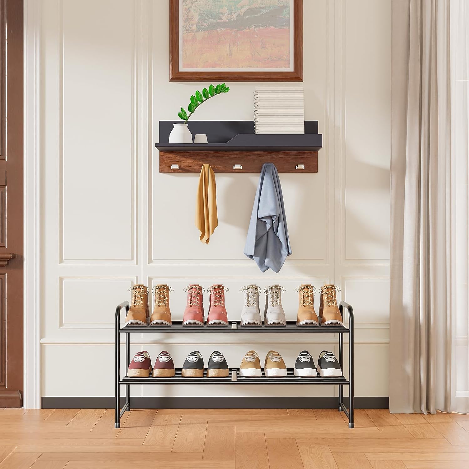 2 Pack Shoe Rack, 2-Tier Metal Stackable Shoe Shelf Storage Organizer, Heavy Duty Wire Shoe Stand for Entryway, Closet, Hallway, Holds 50 LBS, Black