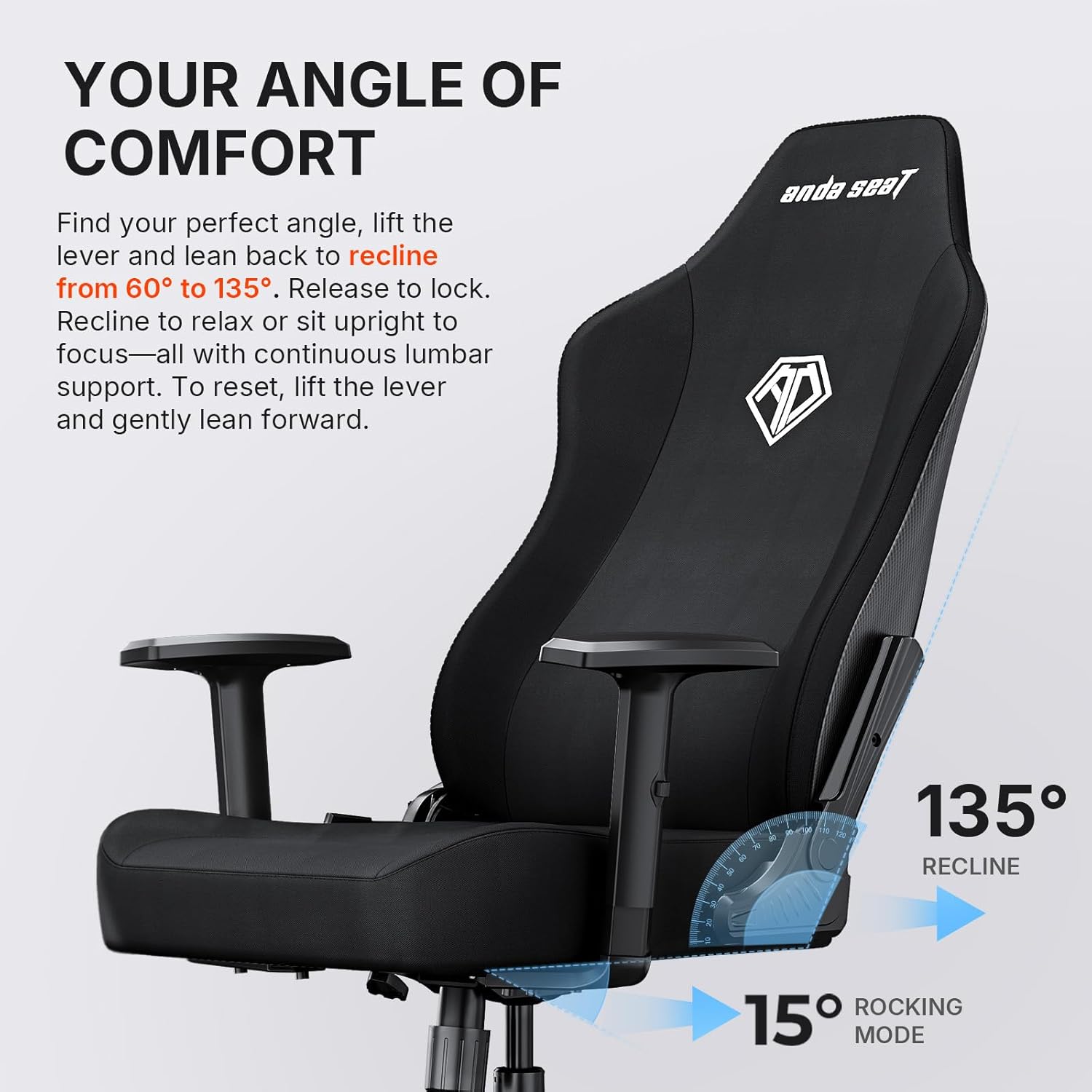 Anda Seat MANA Black Fabric Gaming Chair - Ergonomic Game Chairs with Adjustable Armrest, Comfortable Office Chair with Lumbar Support, Heavy Duty Wide Computer Seat for Game & Work