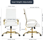 LANDSUN Home Office Chair High Back Executive Chair Ribbed PU Leather Computer Desk Chair with Armrests Soft Padded Adjustable Height Swivel Conference Gold Frame White