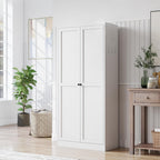 61" Tall Metal Kitchen Pantry Cabinet with 2 Doors & Adjustable Shelves, Heavy-Duty Freestanding Storage Credenza Organizer Utility Cupboard for Pantry, Kitchen, Bathroom,White
