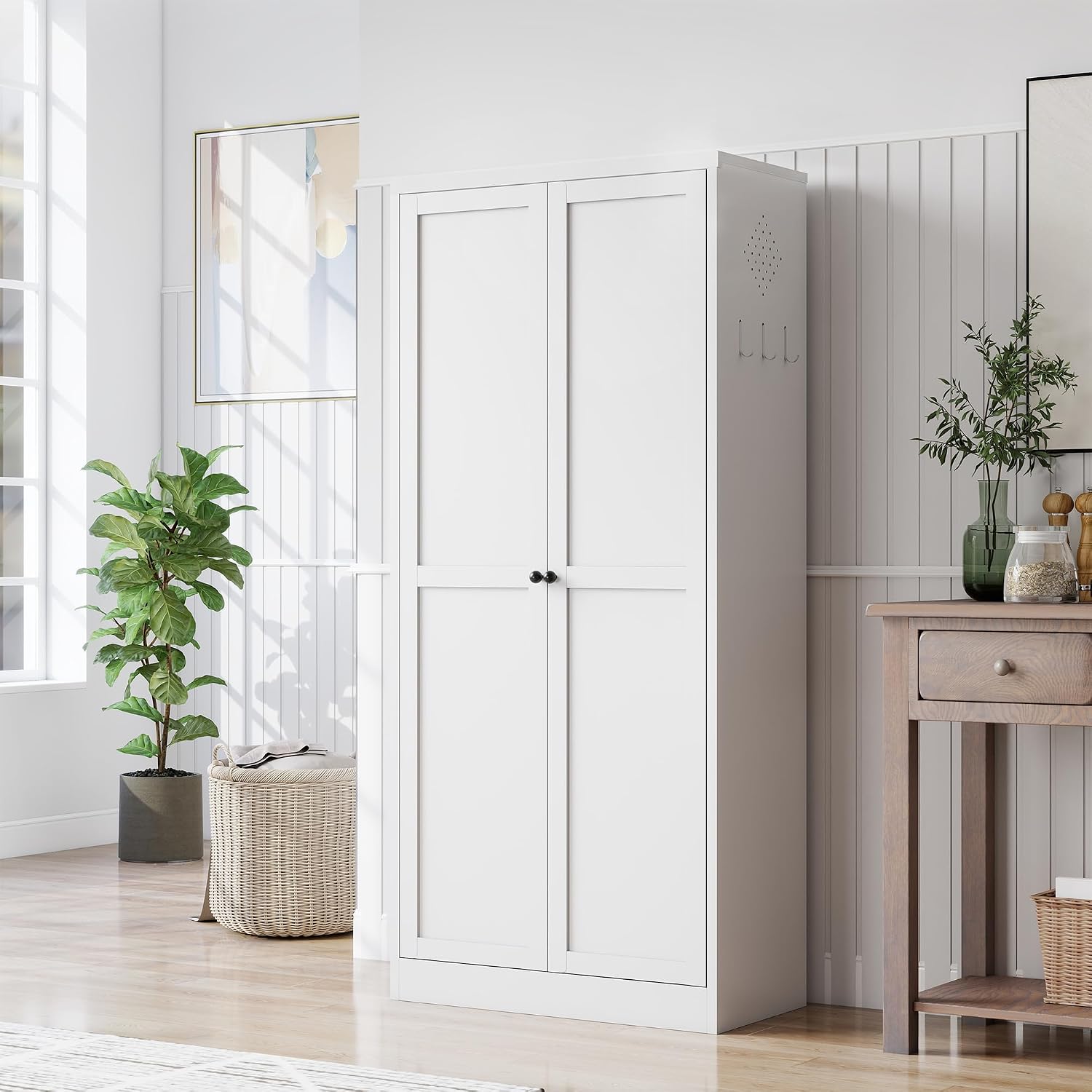 61 Inch White Metal Pantry Cabinet, Freestanding Kitchen Storage Organizer with 4 Adjustable Shelves (110lb Capacity), Heavy Duty Shelving Unit for Pantry, Kitchen, Living Room or Utility Room