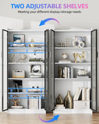 Dystler 65" Display Cabinet with Glass Doors, 5-Tier Curio Cabinet with Motion Sensor RGB Lights, Modern Display Case with Adjustable Shelves for Collectibles, Figures, Books, White