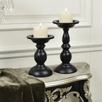 Earl Diamond Matte Black Pillar Candle Holders Set of 2, Vintage Iron Candle Holder for Table Centerpiece, Fireplace Decor, Dining and Living Room Decoration, Applicable to Pillar Candles