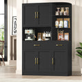 BOTLOG 67" Kitchen Pantry Cabinet, Modern Kitchen Hutch with 5 Doors and 2 Drawers, 3-Tier External Shelf, Large Pantry Storage Cabinet with Microwave Stand for Dining Room, Black