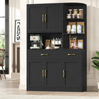 BOTLOG 67" Kitchen Pantry Cabinet, Modern Kitchen Hutch with 5 Doors and 2 Drawers, 3-Tier External Shelf, Large Pantry Storage Cabinet with Microwave Stand for Dining Room, Black