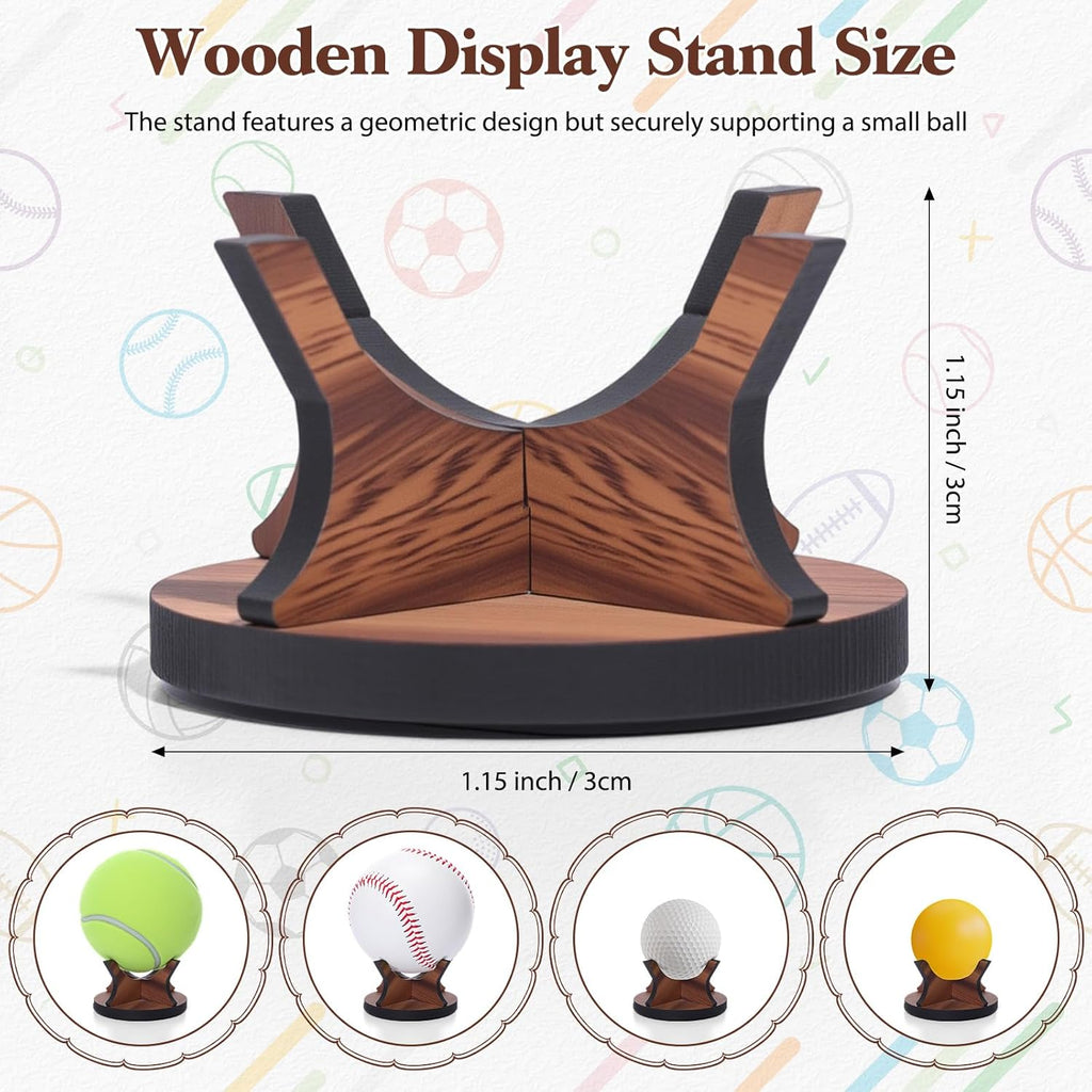 Sumind 3 Pcs Walnut Small Ball Stand Holder Sport Ball Display Rack Baseball Display Stand with 3 Pieces Non-slip Rubber Pads for Baseball Golf Softball Tennis Spheres, Wood