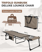 KingCamp Folding Chaise Lounge Chair,Heavy Duty Adjustable 5-Position Outdoor Tanning Sunbathing Lay Flat Chair for Beach, Camping, Lawn & Patio with Pillow, Beige