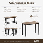 PHI VILLA Dining Table Set for 4, Kitchen Table Set with Bench and Chairs, Solid Wood Counter Height Bar Table and Chairs, Small Breakfast Table Set, Walnut with Black