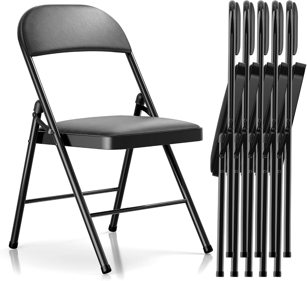 Fenbeli Padded Folding Chairs Set of 6 for Event Hosts, Holds 330 lb Each, Cushioned PU Leather Folding Party Chairs with Double-Braced Steel Frame, Fold Flat for Parties Church Events