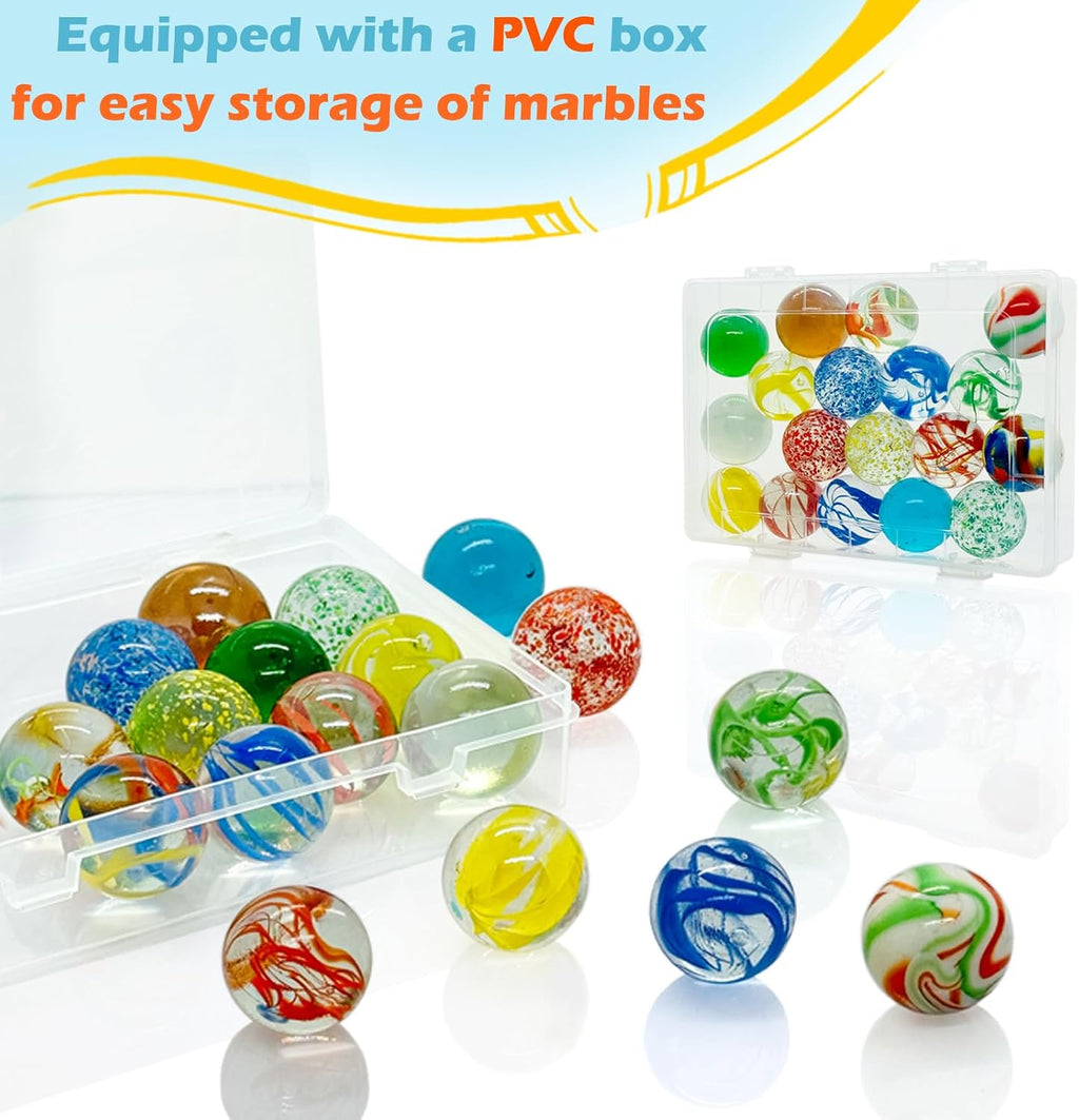 Taken All 18 Pcs 35mm Large Glass Marbles, 1.38 Inch Playing Glass Shooters Colorful Assorted Marbles for Classic Ring Game, Home Decoration, Vase Fillers - Ideal for Kids, Adults, Family, Party