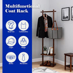 Coat Rack,Wooden Coat Rack Freestanding,Standing Coat Racks Tree Clothes Hanger Stand with Stury Base for Entryway, Livingroom, Bedroom,Easy to Assemble(Brown)