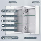Lighted Medicine Cabinet with Mirror, Plug-in or Hardwired, Anti-Fog/3 Colors/Dimmable, AL Alloy, 2 Outlets & USBs, ETL Listed, Wall Mount or Recessed Bathroom Medicine Cabinet, 20x26 Inch