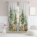 Woodland Curtains Nursery Wildlife Theme, Rustic Watercolor Forest Animal Hedgehog, Rabbit, Fox, and Deer Print, Blackout Window Drapes for Baby Girls Boys Bedroom Living Room, 2 Panels W42xL45 Inch
