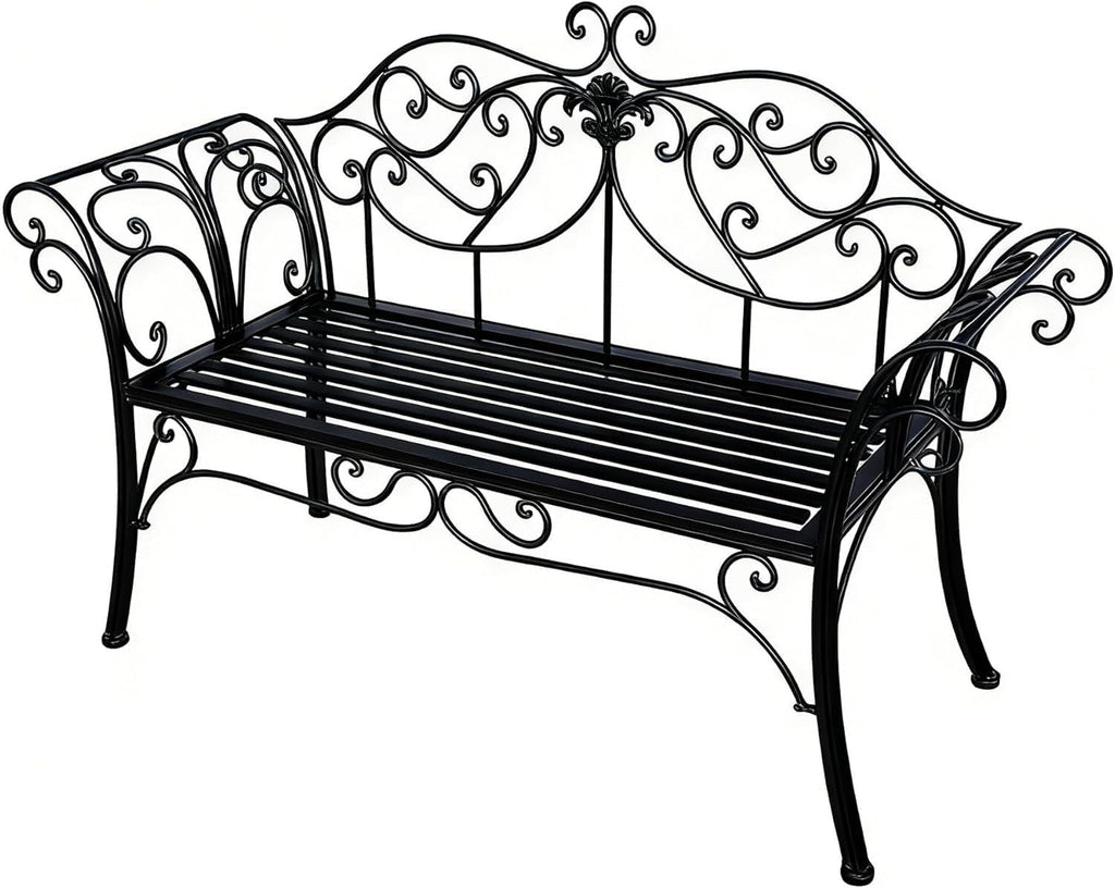 Cast Iron Garden Bench, All Weather Outdoor Patio Furniture, Multifunctional Compact Lounge Chair for Porch Balcony Bedroom Living Room