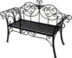 Cast Iron Garden Bench, All Weather Outdoor Patio Furniture, Multifunctional Compact Lounge Chair for Porch Balcony Bedroom Living Room
