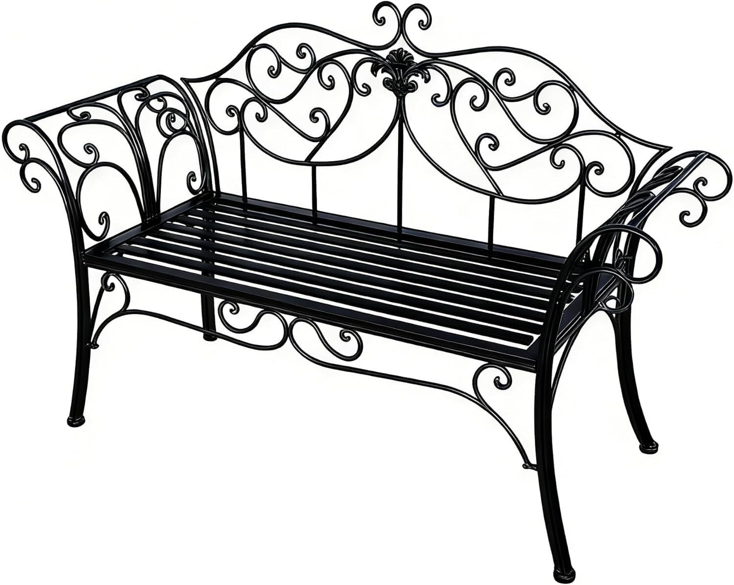 Cast Iron Garden Bench, All Weather Outdoor Patio Furniture, Multifunctional Compact Lounge Chair for Porch Balcony Bedroom Living Room