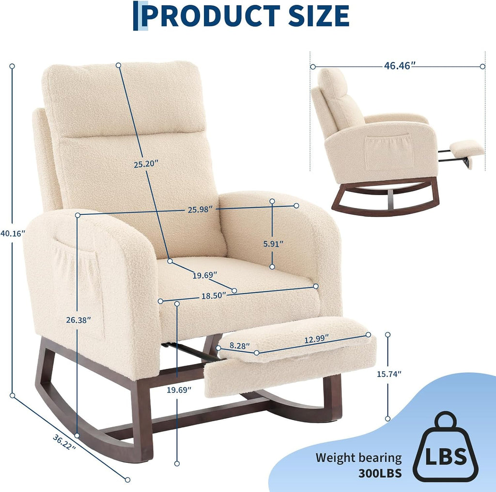 Garvee Nursery Rocking Chair with Adjustable Footrest & Side Pocket
