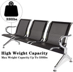 3-Seat Waiting Room Chairs - Waiting Room Bench with Arms Airport Reception Bench Guest Reception Chairs Lobby Bench Waiting Area for Airport Market Bank Hospital School Barbersho, Black