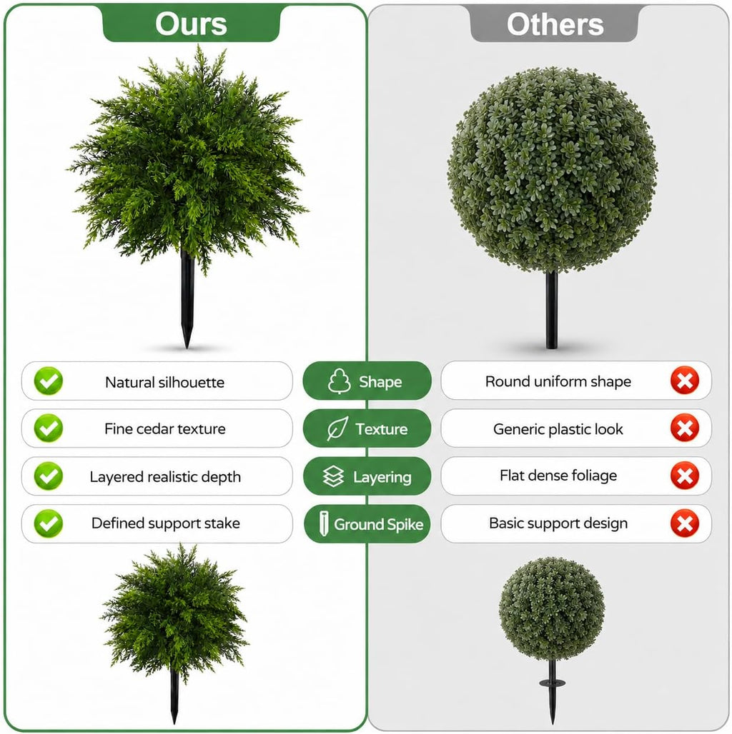 Artificial Plants Outdoor, Topiary Trees Artificial Outdoor with Ground Spikes, 2 Pack UV Resistant Fake Bushes for Planters, Front Porch Patio Garden Decor