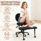 Criss Cross Office Chair with Wheels, Cross Legged Office Chair, Adjustable Height Kneeling Chair for Meditation Yoga Home Office with Backrest, 360° Rotating Footrest (Black)