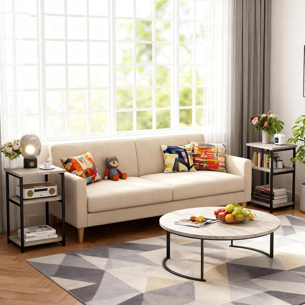 Garvee 3 Tier End Table, Tall Side Table with Storage, Telephone Tables with Metal Frame Small Nightstand for Small Spaces for Living Room Bedroom Sofa Couch Hall Easy Assembly Gray