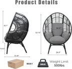 Egg Chair Outdoor Wicker, 400lbs Capacity, 8-Inch Cushion, Rust-Resistant Frame Balcony Chairs(Black+Gray)
