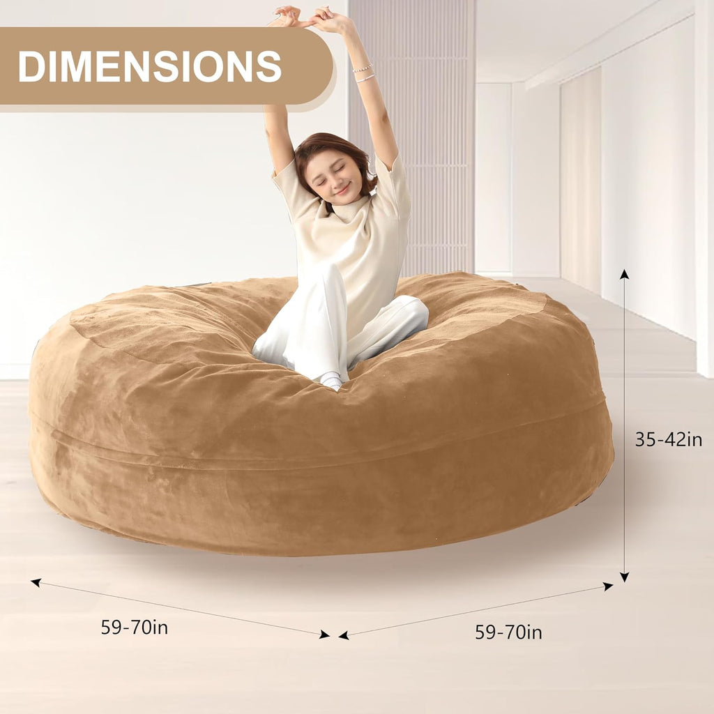 Bean Bag Chair for Adults Soft Comfy Bean Bag for Adults, Cozy Reading Chair, Large Round Bean Bag Couch, Versatile Living Room & Bedroom Chairs (Apricot, 6FT)