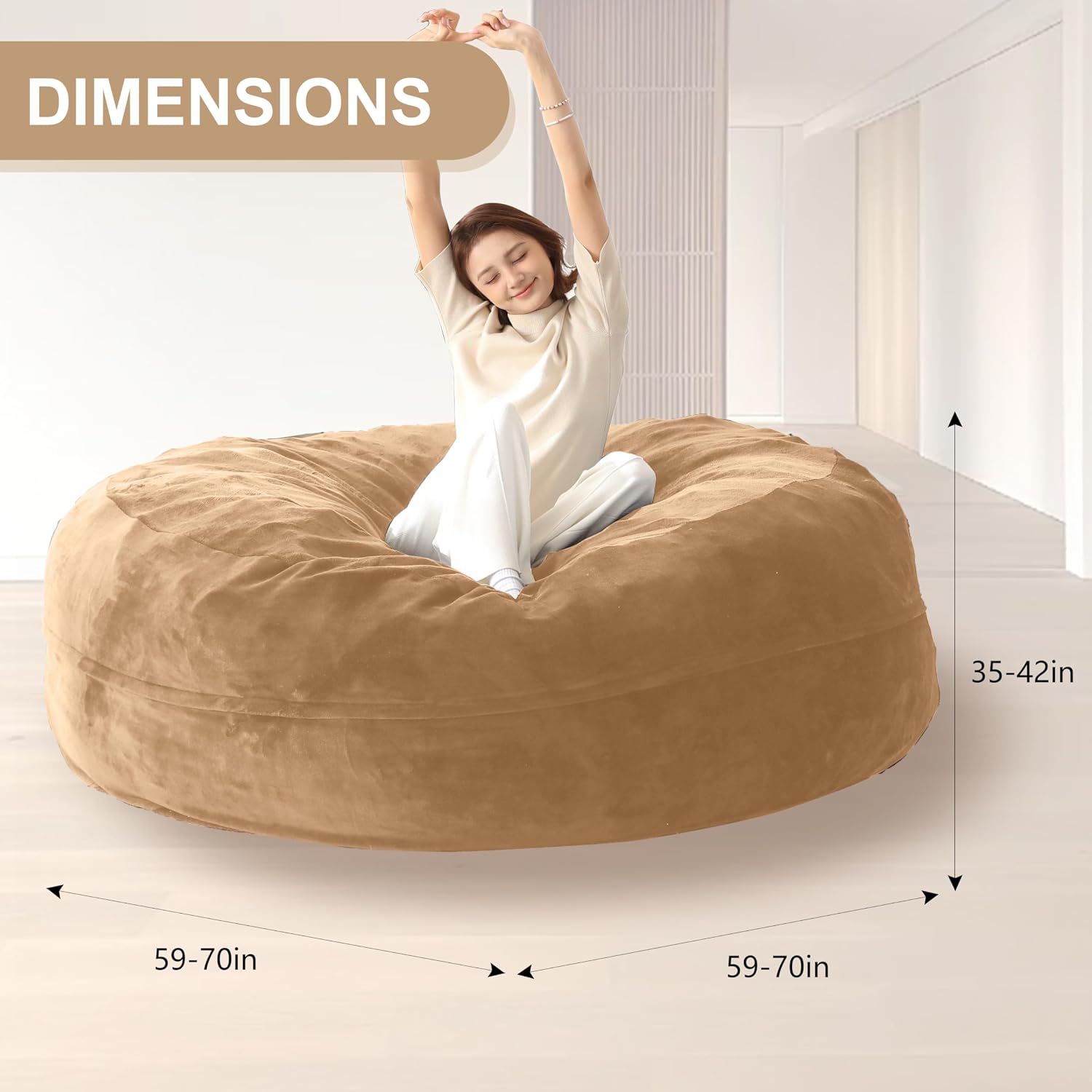 Bean Bag Chair for Adults Soft Comfy Bean Bag for Adults, Cozy Reading Chair, Large Round Bean Bag Couch, Versatile Living Room & Bedroom Chairs (Apricot, 6FT)