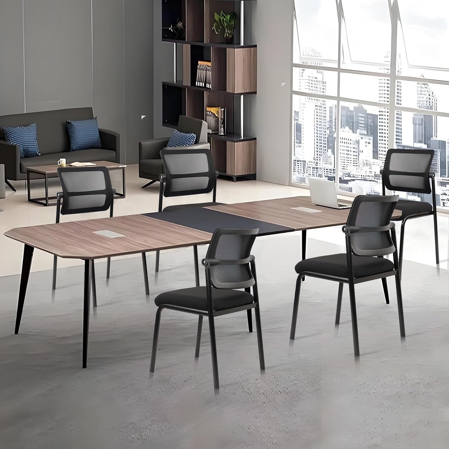 CLATINA Stacking Armless Office Chair with Adjustable Backrest, Stackable Mesh Guest Reception Desk Chairs with Ergonomic Lumbar Support for Conference Waiting Room Lobby Side School, Black, 8 Pack