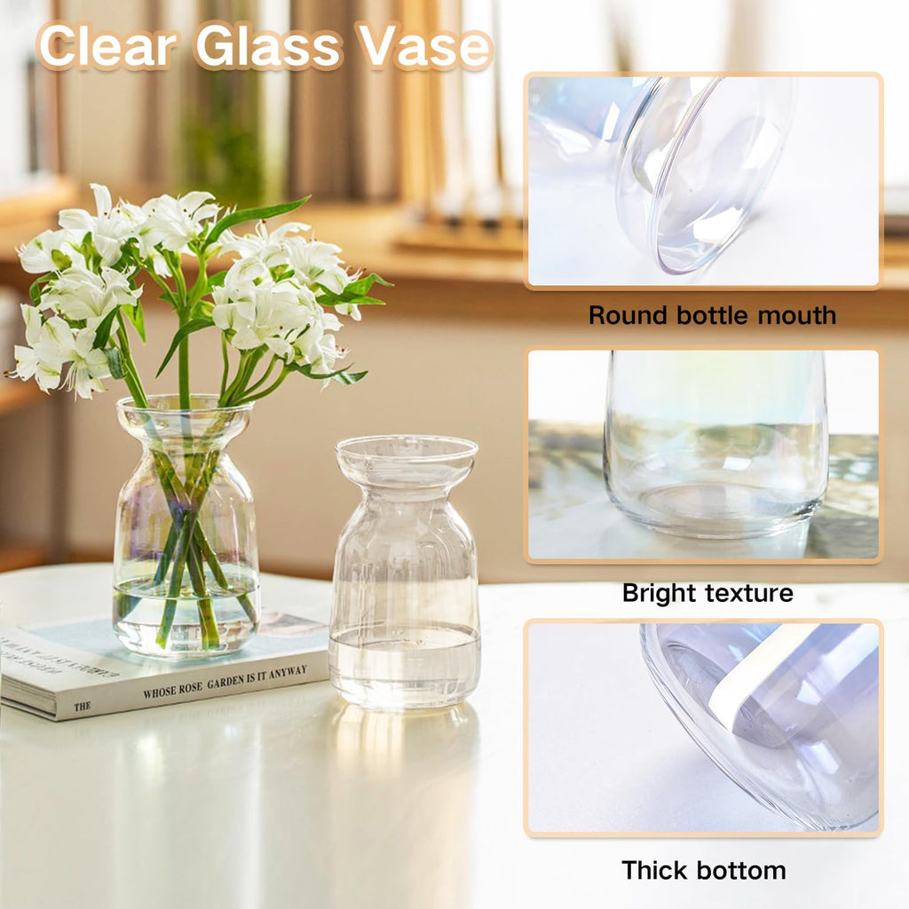 Gute Glass Vases for Decor, Modern Decorative Flower Vase Centerpieces Table Home Indoor Desk Decor Living Room, Kitchen, Office Wedding or Housewarming Gifts (Clear)