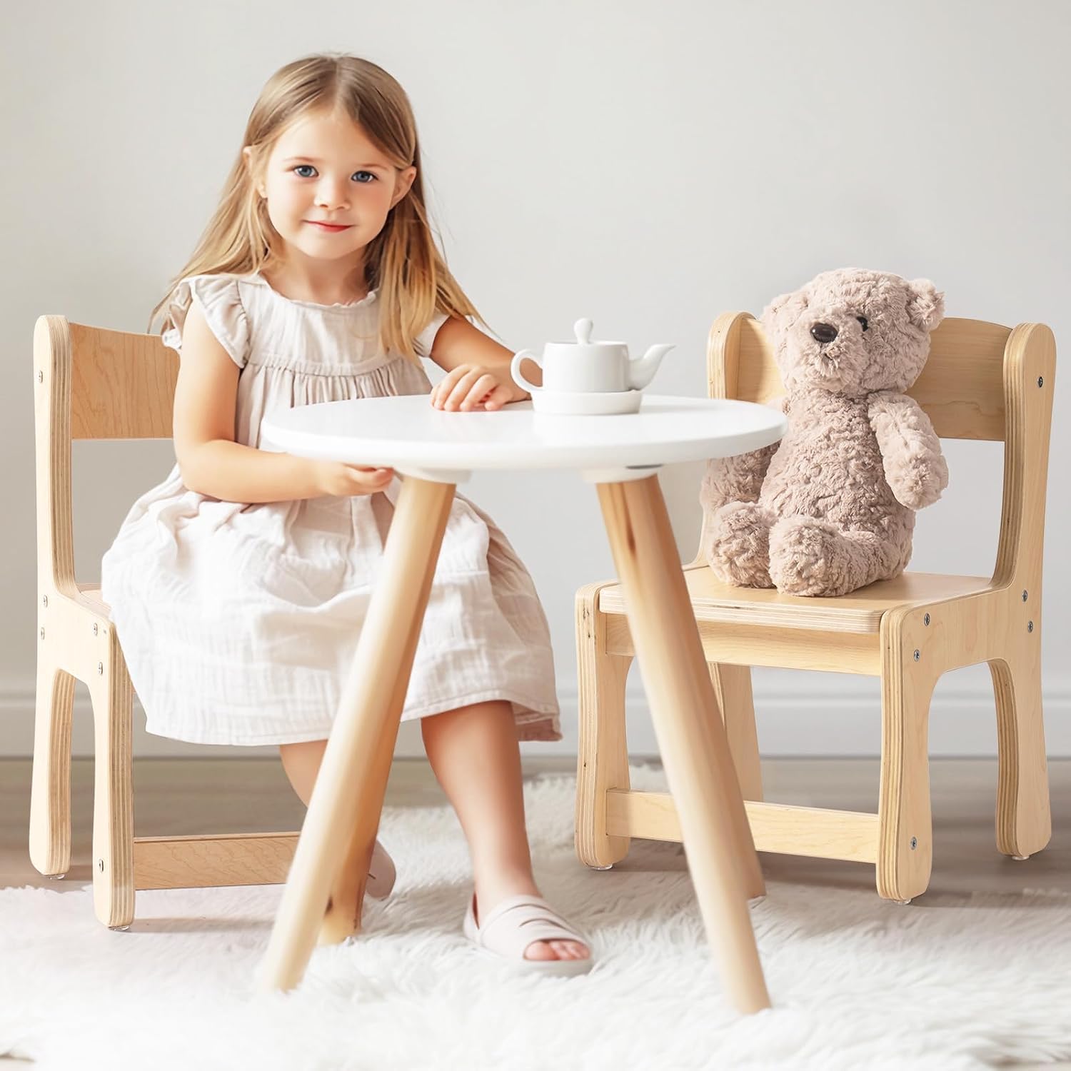 ROBOTIME Kids Wooden Chairs, 2-PCS Toddler Chairs for Table for Playroom, Children's Wooden Playroom Furniture, Kids Furniture for Eating, Reading, Playing