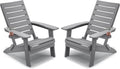 YEFU Adirondack Chair Set of 2 Outdoor: Oversized Folding Adirondack Chairs with Arc Back & Cup Holder, Weather Resistant Fire Pit Chairs for Patio Lawn Garden Backyard Deck, Grey
