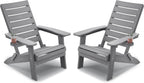 YEFU Adirondack Chair Set of 2 Outdoor: Oversized Folding Adirondack Chairs with Arc Back & Cup Holder, Weather Resistant Fire Pit Chairs for Patio Lawn Garden Backyard Deck, Grey