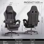 Dowinx Big and Tall Gaming Chair Fabric with Footrest Pocket Spring Cushion for Home Office, High Back Recliner Height Adjustable Ergonomic Comfy Cloth Computer Desk Chair, Black