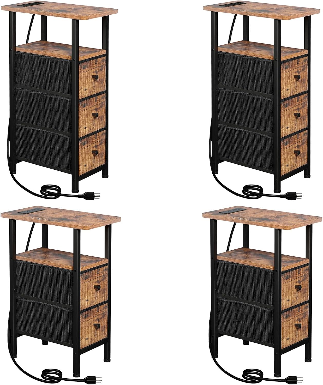 LOAKEKEL Narrow Nightstand with Charging Station
