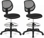 Giantex Tall Office Chairs Set of 2, Drafting Chair with Back, Height Adjustable Home Office Chair on Wheels, Ergonomic Computer Standing Desk Chair with Footrest Ring for Bedroom, Black