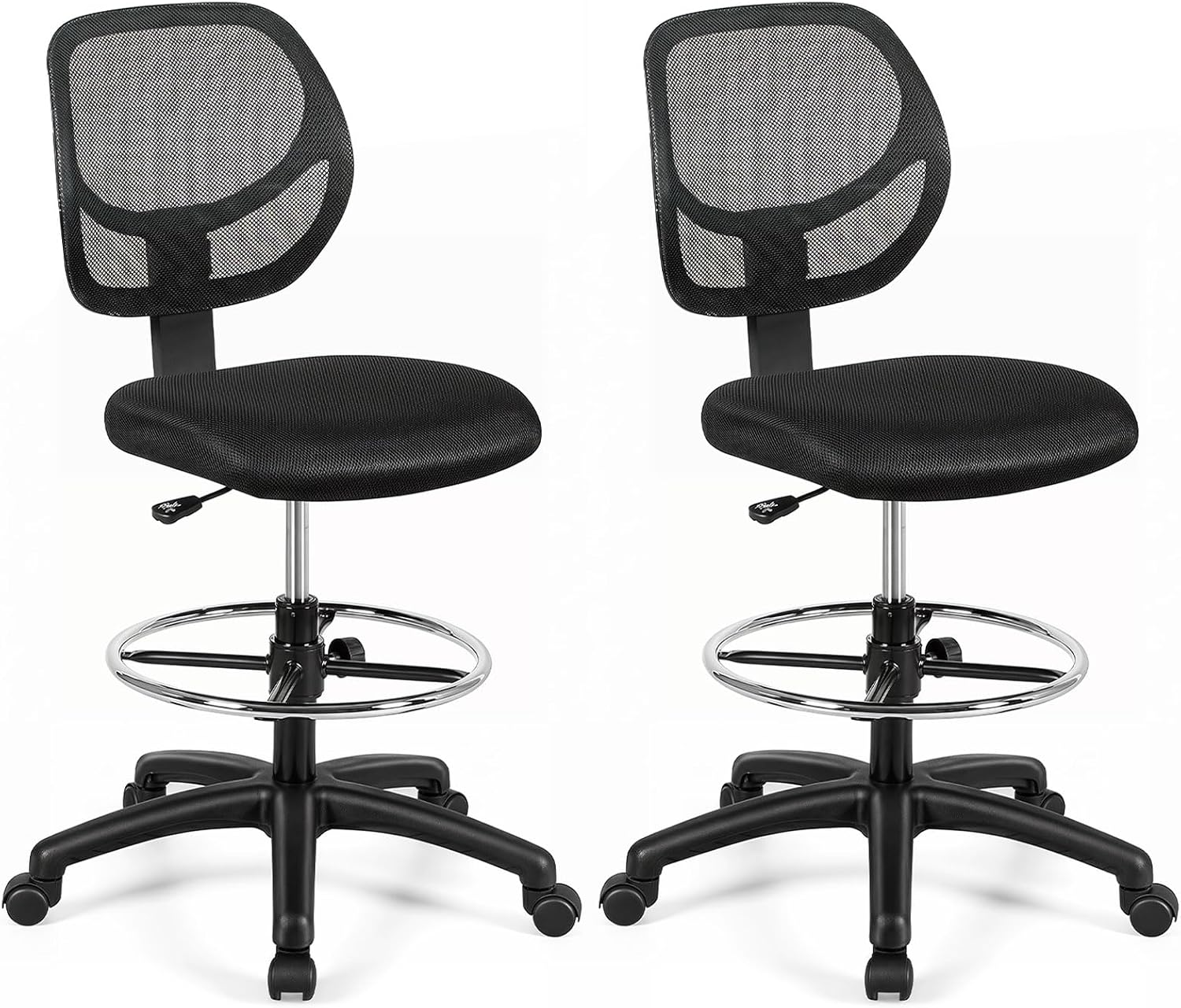 Giantex Tall Office Chairs Set of 2, Drafting Chair with Back, Height Adjustable Home Office Chair on Wheels, Ergonomic Computer Standing Desk Chair with Footrest Ring for Bedroom, Black