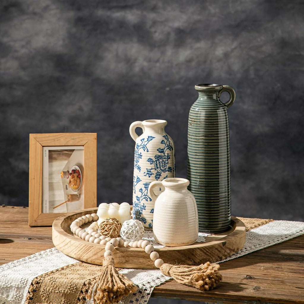 Ceramic Vase Sets, Flower Vases for Farmhouse Decoration, Modern Home Decor, Living Room Kitchen Table Centerpieces, Shelf, Mantel, Fireplace and Entrance Decorations.