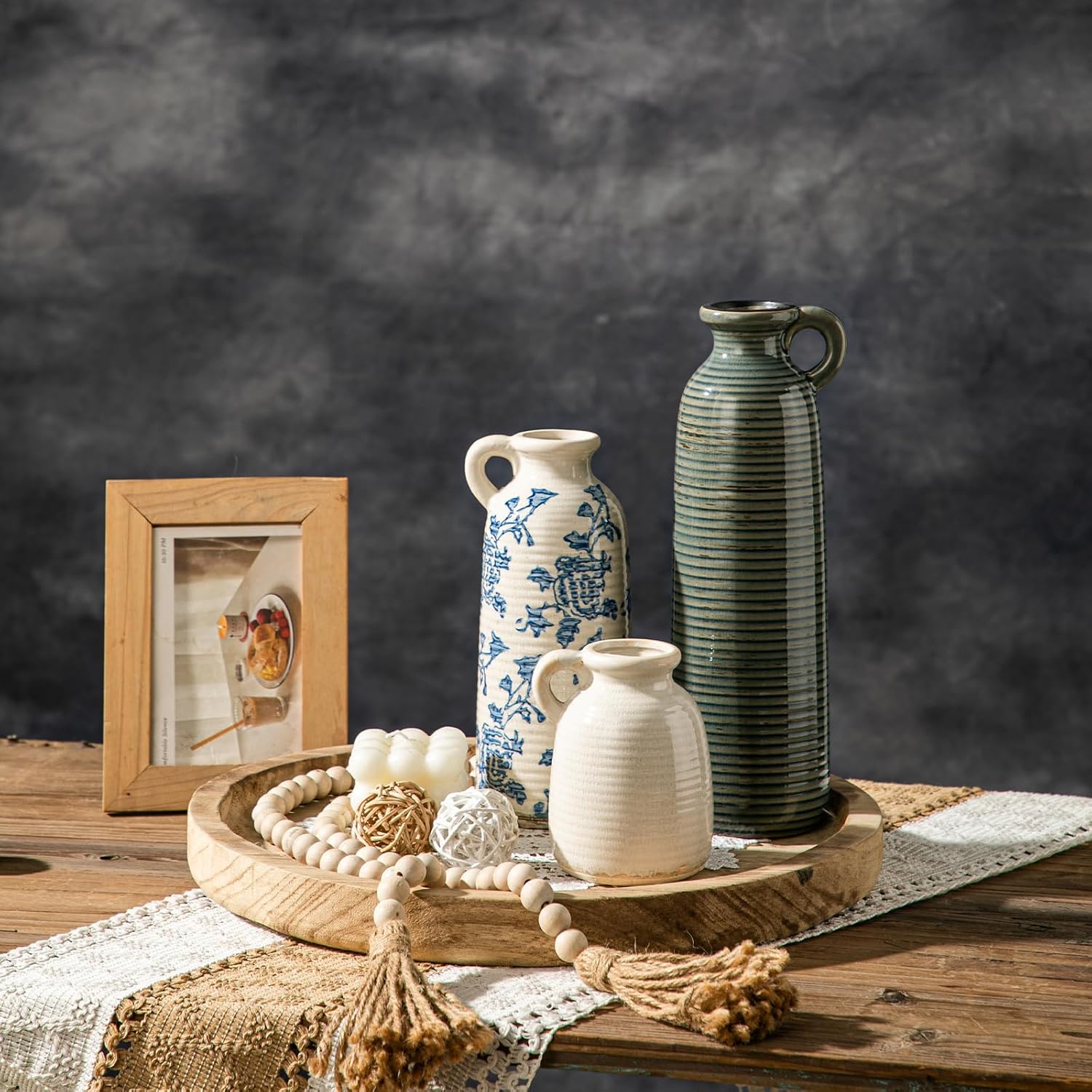 Ceramic Vase Sets, Flower Vases for Farmhouse Decoration, Modern Home Decor, Living Room Kitchen Table Centerpieces, Shelf, Mantel, Fireplace and Entrance Decorations.