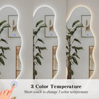QDSSDECO LED Full Length Mirror 63"x24" Irregular Wall Mirror Wave Frameless for Living Room Bathroom Bedroom Entryway Decor