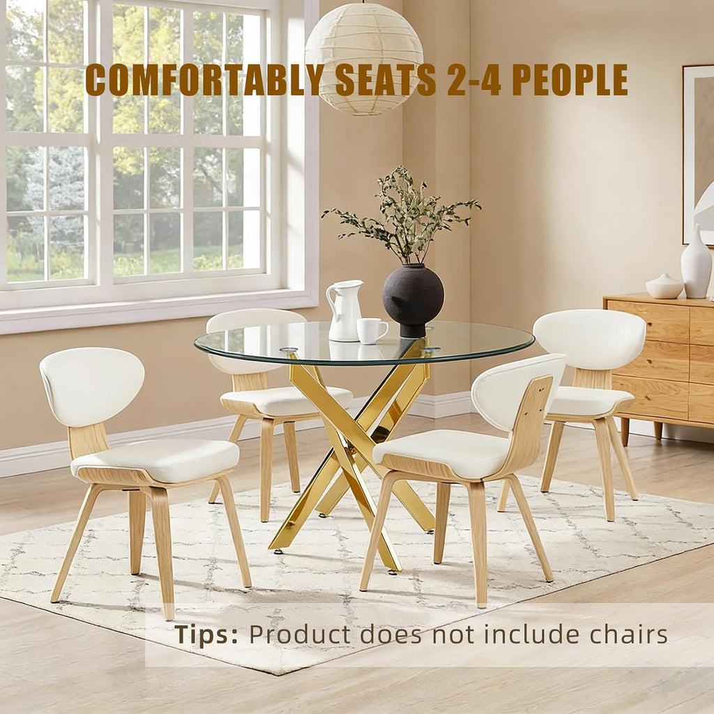 35.4 Inch Glass Dining Table for 4, Modern Round Kitchen Table with Gold Legs, Spacious Dining Room Furniture for Apartments, Studio, and Open Kitchen & Dining Areas