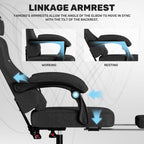 Gaming Chair with Footrest, Ergonomic Video Game Chair with Adjustable Lumbar and Headrest Massage Support, High Back Recliner Comfortable for Office, Game and Study, Black