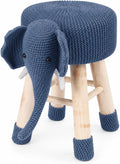 Anwick Cute Elephant Ottoman Stool, Animal Upholstered Footstool with Solid Wood Legs, Portable Padded Small Seat for Bedroom Nursery Playroom Entryway Living Room (Blue)
