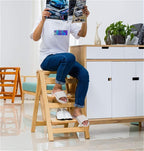 Step Stool Walnut Color 2/3/4-Step Wood Folding Step Stool Ladder - Lightweight Wide Tread Design for Home Library Loft Kitchen - 150kg Capacity(4 Steps)
