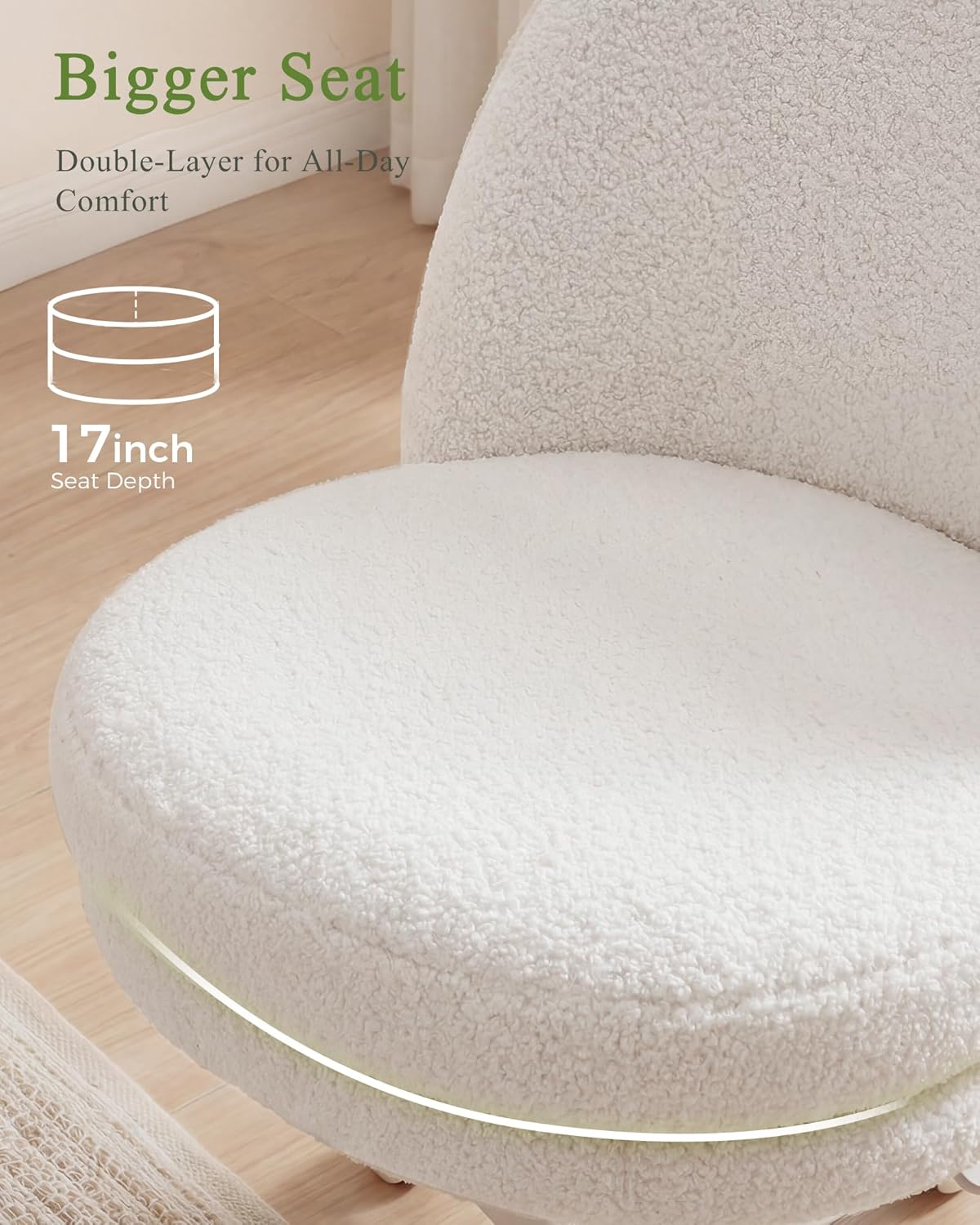 GTPOFFICE Vanity Chair with Back, Adjustable Tall Office Chair High Swivel Bar Stools Fluffy Cute Desk Chair Comfy with Wheels Bow Pillow Armlees for Adults Standing Desk Bar, Teddy Velvet, Cream