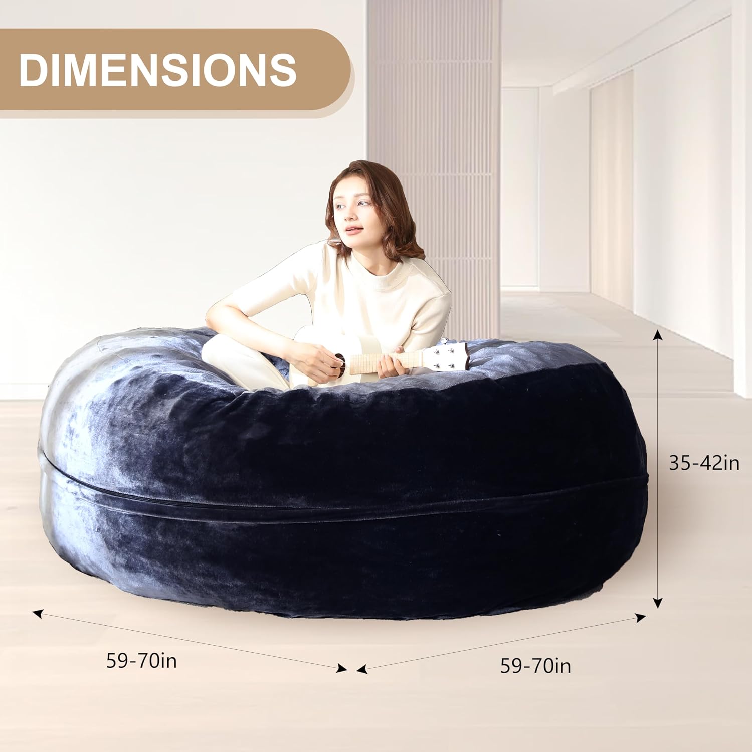 Bean Bag Chair for Adults Soft Comfy Bean Bag for Adults, Cozy Reading Chair, Large Round Bean Bag Couch, Versatile Living Room & Bedroom Chairs (Blue, 5FT)