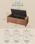 SONGMICS Storage Ottoman, Storage Chest Bench with Legs, End of Bed Bench with Safety Hinges, Pull Tab, for Living Room, Bedroom, 19.7 x 47.6 x 16.5 Inches, Synthetic Leather, Coffee Brown ULOM521KQ01