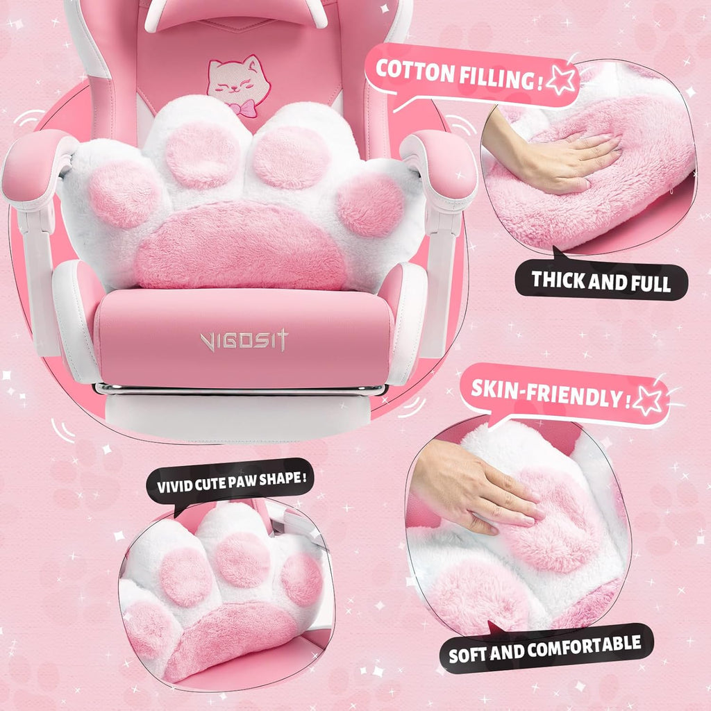 Vigosit Pink Cat Ear Gaming Chair with Footrest - Cute Gaming Chair for Girls, 310lbs Capacity, Adjustable Height & Lumbar Support, Ergonomic Computer Chair for Teens