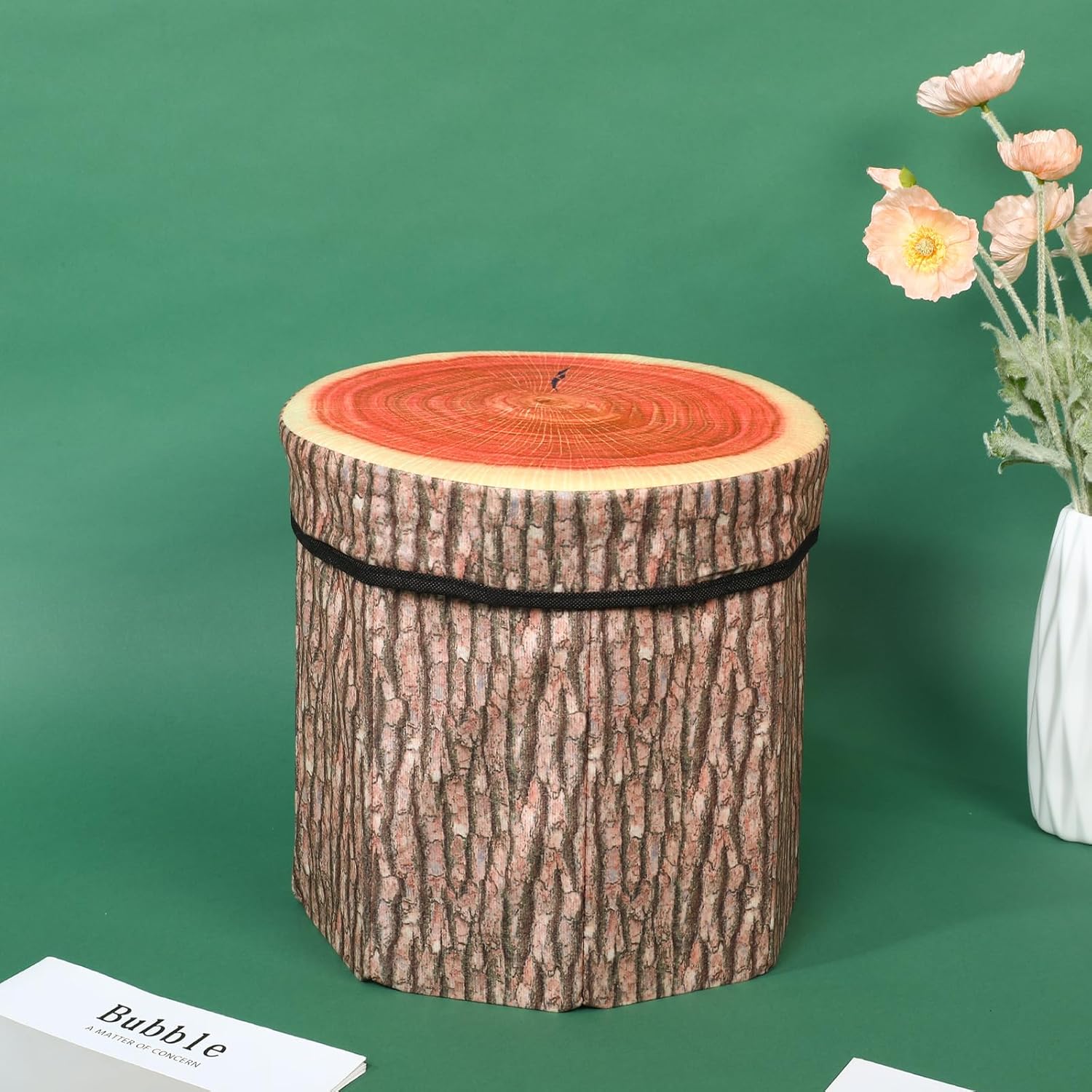 3 Pcs Tree Stump Storage Stool, 12 x 12 Inch Fiberboard Ottoman with Foam Cushion, Folding Toy Box and Foldable Seat Chest for Kids, Classic Design