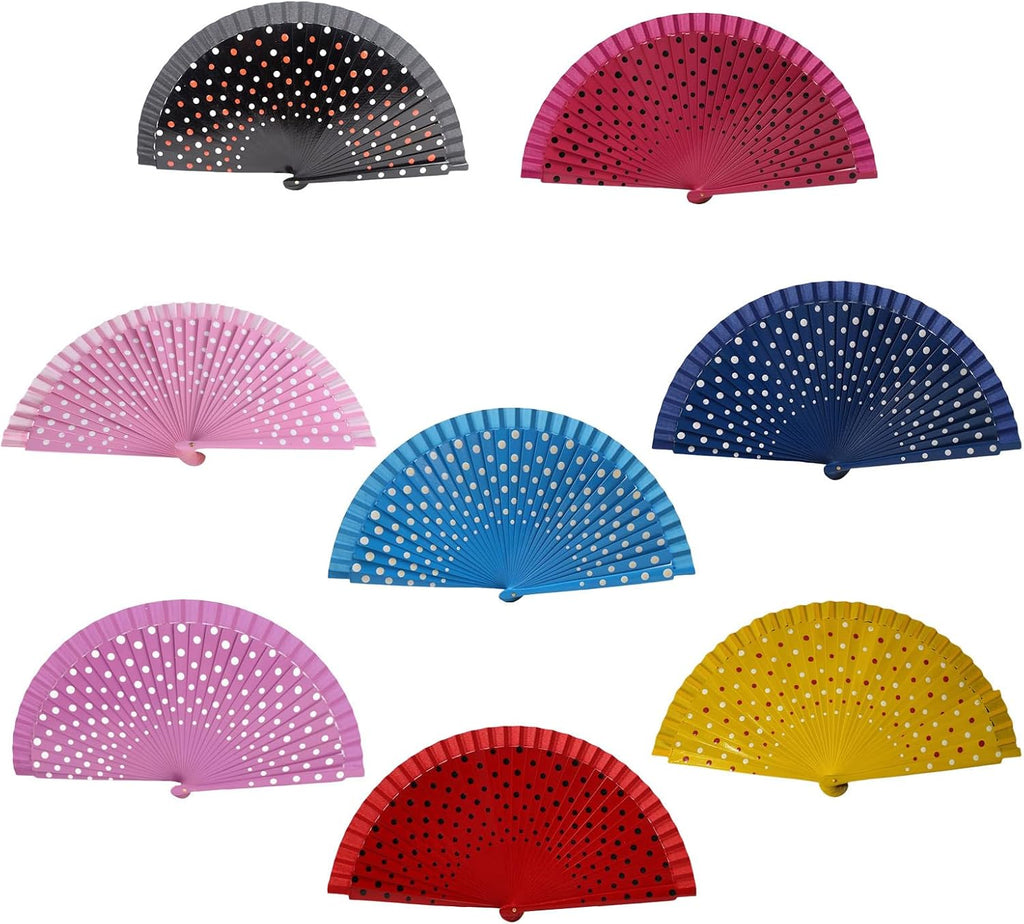 Elegant Flamenco Spanish Hand Fan Wood Folding Vintage Dots Pattern 23cm for Dancing Party Decoration